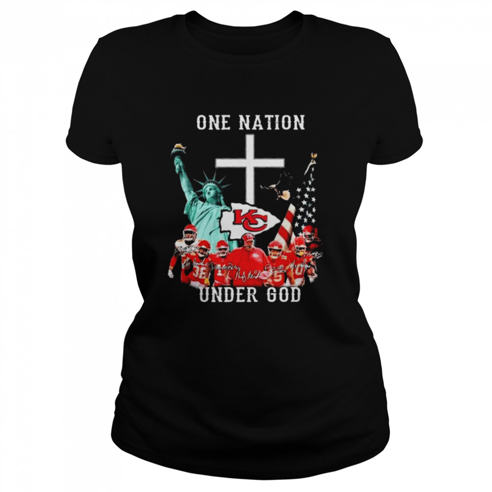 Kansas City Chiefs One Nation Under God Signatures American Flag Shirt Classic Womens T Shirt