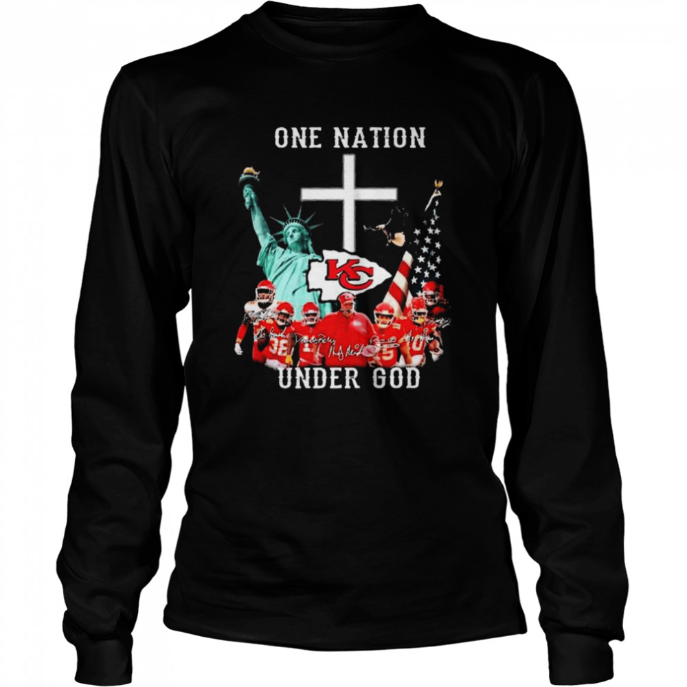 Kansas City Chiefs One Nation Under God Signatures American Flag Shirt Long Sleeved T Shirt
