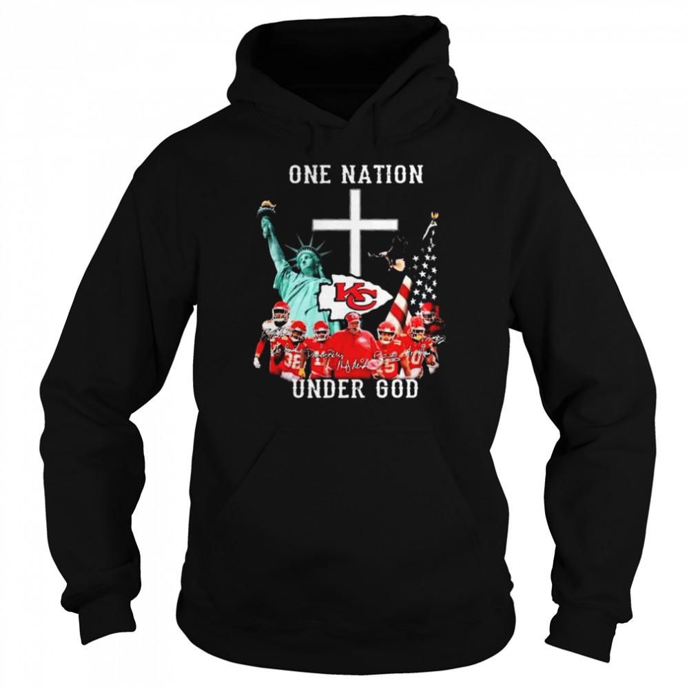 Kansas City Chiefs One Nation Under God Signatures American Flag Shirt Unisex Hoodie