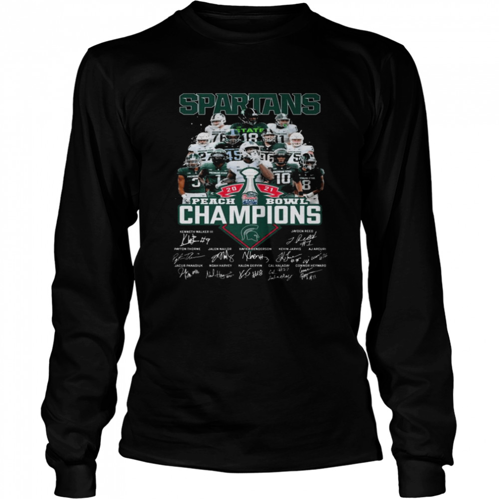 Michigan State Spartans Peach Bowl Champions 2021 Signatures Long Sleeved T Shirt