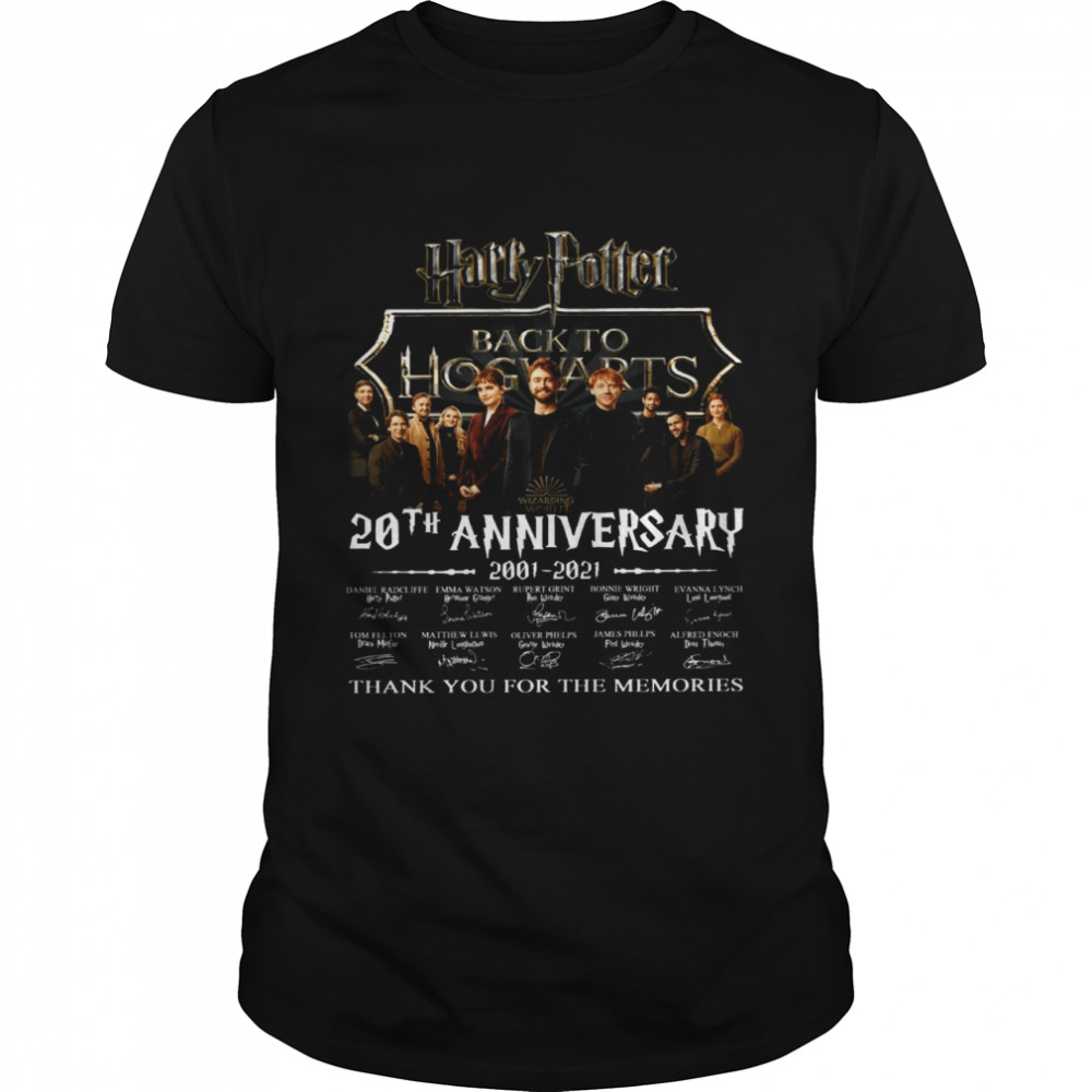 Original Harry Potter Back To Hogwarts 20th Anniversary 2001-2022 Signatures Thank You For The Memories  Classic Men's T-shirt