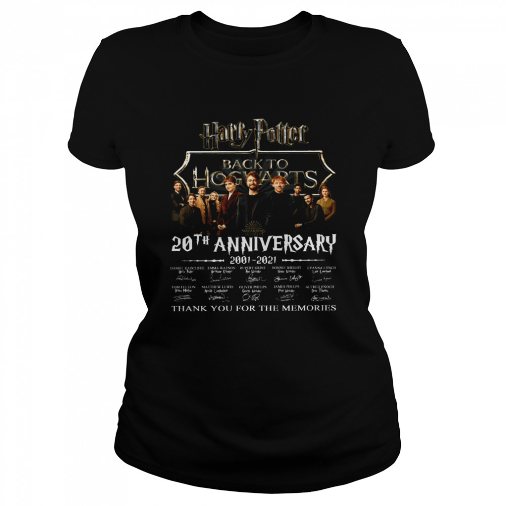 Original Harry Potter Back To Hogwarts 20th Anniversary 2001-2022 Signatures Thank You For The Memories  Classic Women's T-shirt