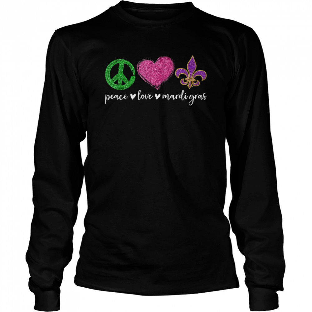 Peace Sign Heart Fleur De Lys Hippie Peace Love Mardi Gras  Long Sleeved T-shirt