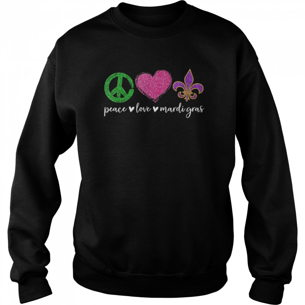 Peace Sign Heart Fleur De Lys Hippie Peace Love Mardi Gras  Unisex Sweatshirt