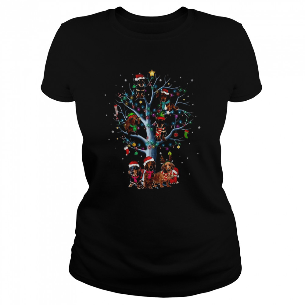 Dachshund Santa Tree Merry Christmas Light shirt Classic Women's T-shirt
