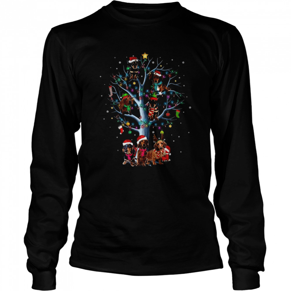 Dachshund Santa Tree Merry Christmas Light shirt Long Sleeved T-shirt