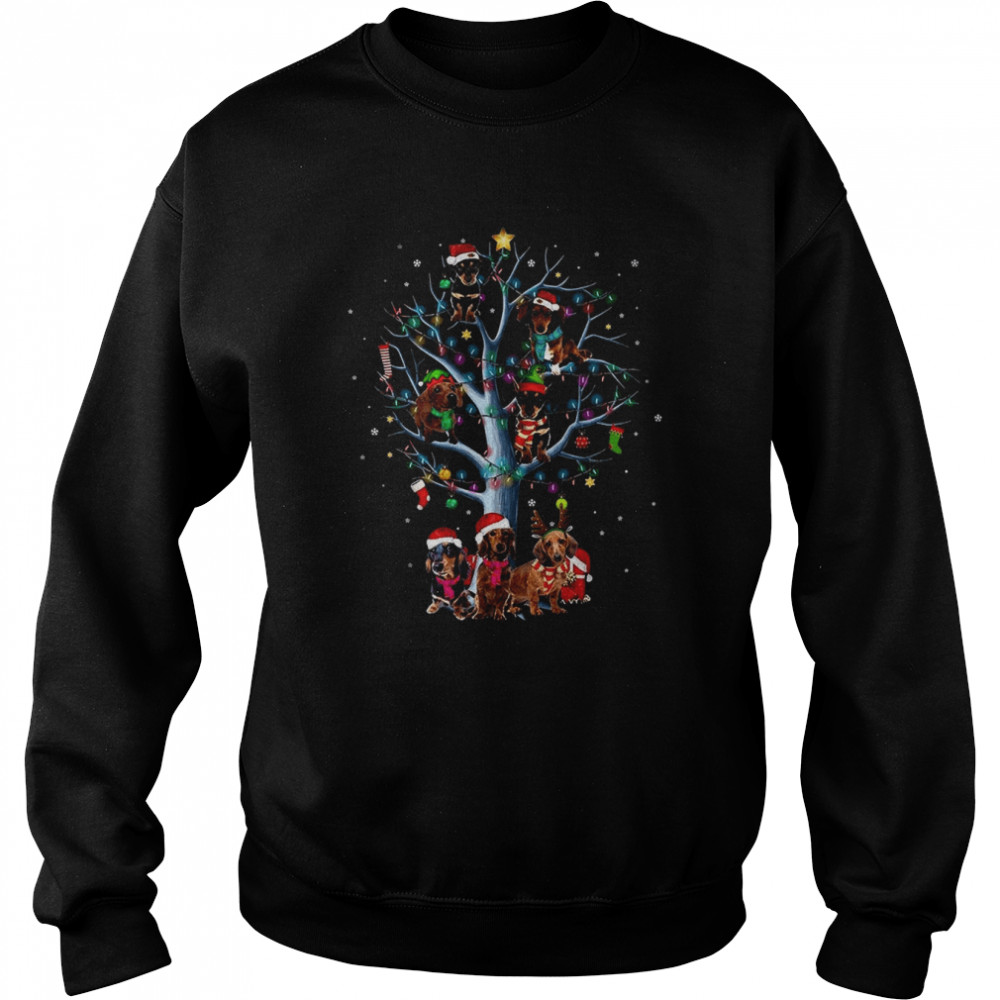 Dachshund Santa Tree Merry Christmas Light shirt Unisex Sweatshirt