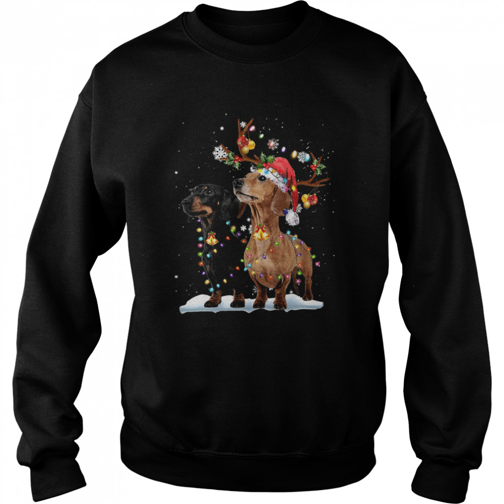 Dachshund Santa Xmas Merry Christmas Light shirt Unisex Sweatshirt