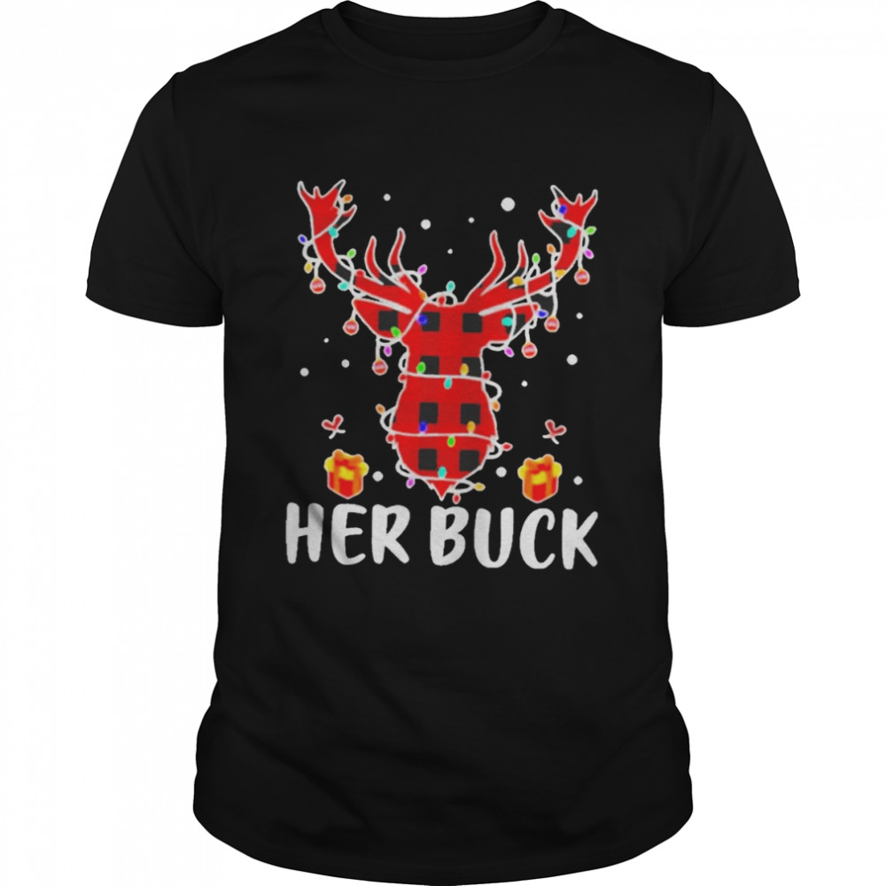 Her buck his doe reindeer xmas pajamas matching couples lights Christmas T-shirt
